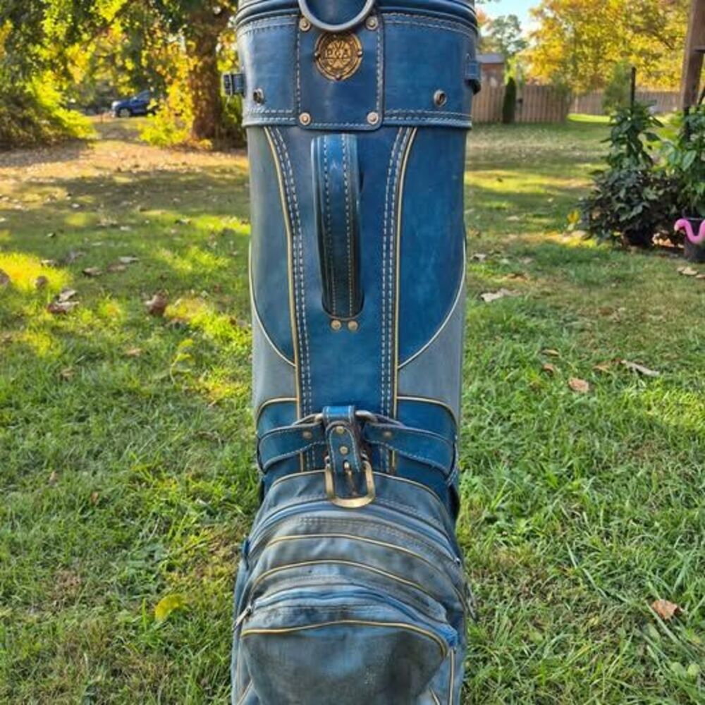 Vintage PGA 6-Way Leather/Fabric Golf Bag w/ Rain Cover